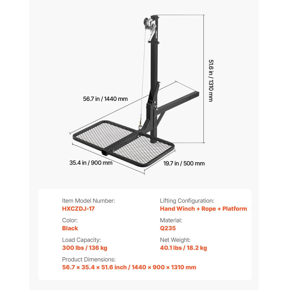 Hitch Deer Hoist with Lifting System Platform 300 lb Game Hoist Winch Lift