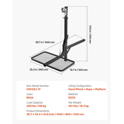 Hitch Deer Hoist with Lifting System Platform 300 lb Game Hoist Winch Lift