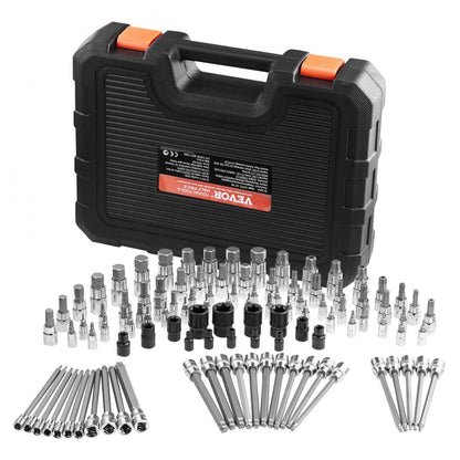Bit Socket Set 107-Piece SAE and Metric Hex/Torx/E-Torx/Tamper-Proof/Extra Long