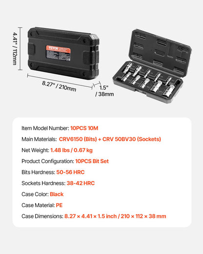 XZN Triple Square Spline Bit Socket Set 10-Piece M4-M18 Cr-V Steel Storage Case