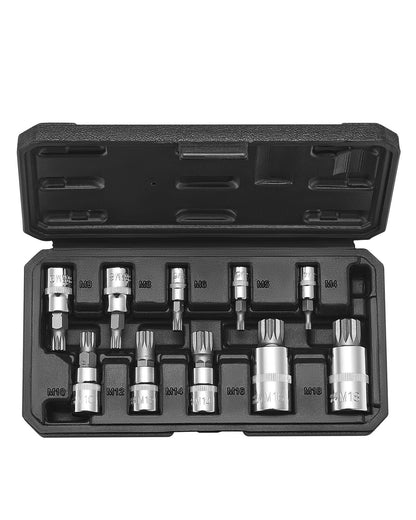 XZN Triple Square Spline Bit Socket Set 10-Piece M4-M18 Cr-V Steel Storage Case