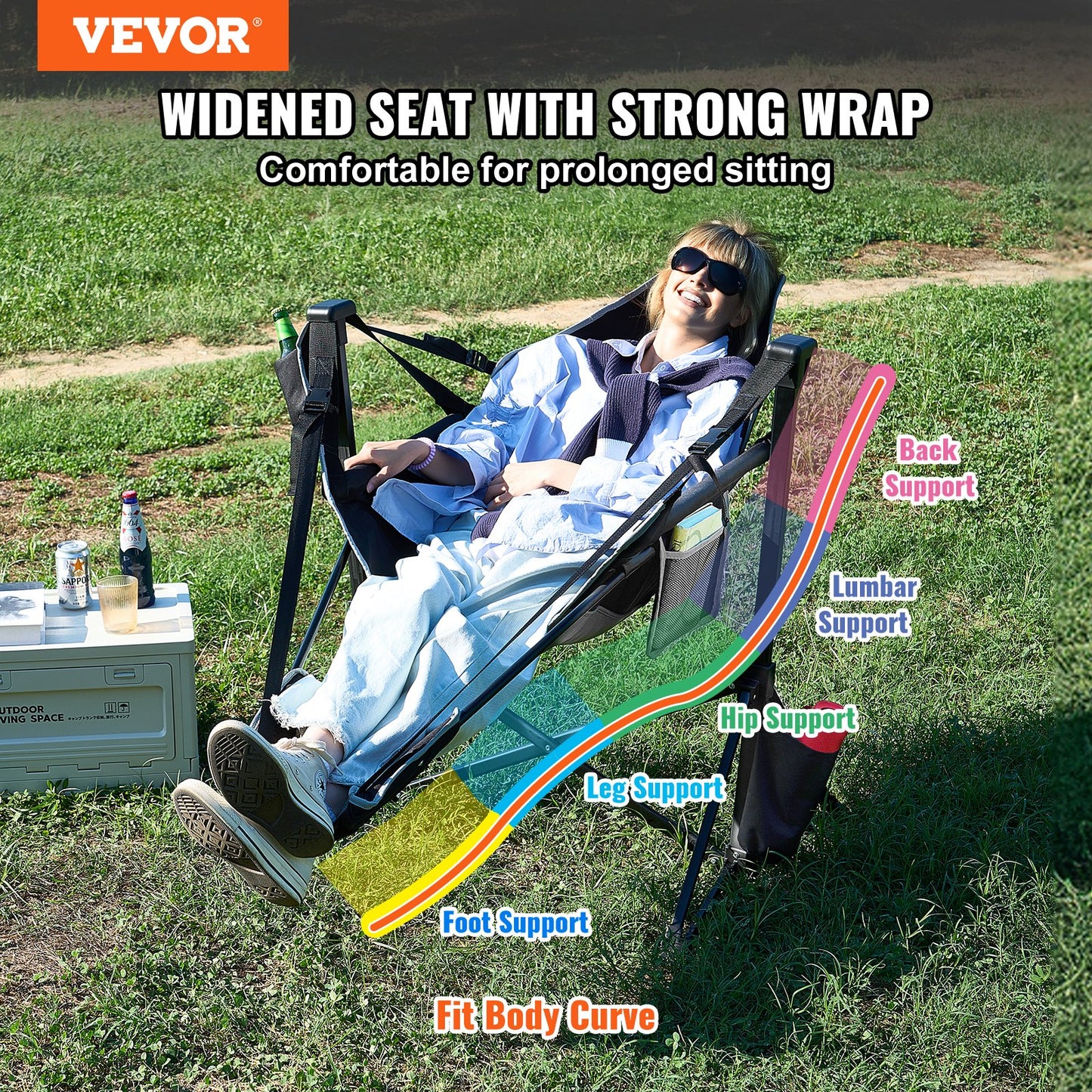 Reclining Camping Chair, 136 kg Load Camping Hammock Chair, Rocking Lounge Folding Chair with Footrest, Storage Bag, Headrest & Adjustable Backrest, for Camping and Other Outdoor Activities