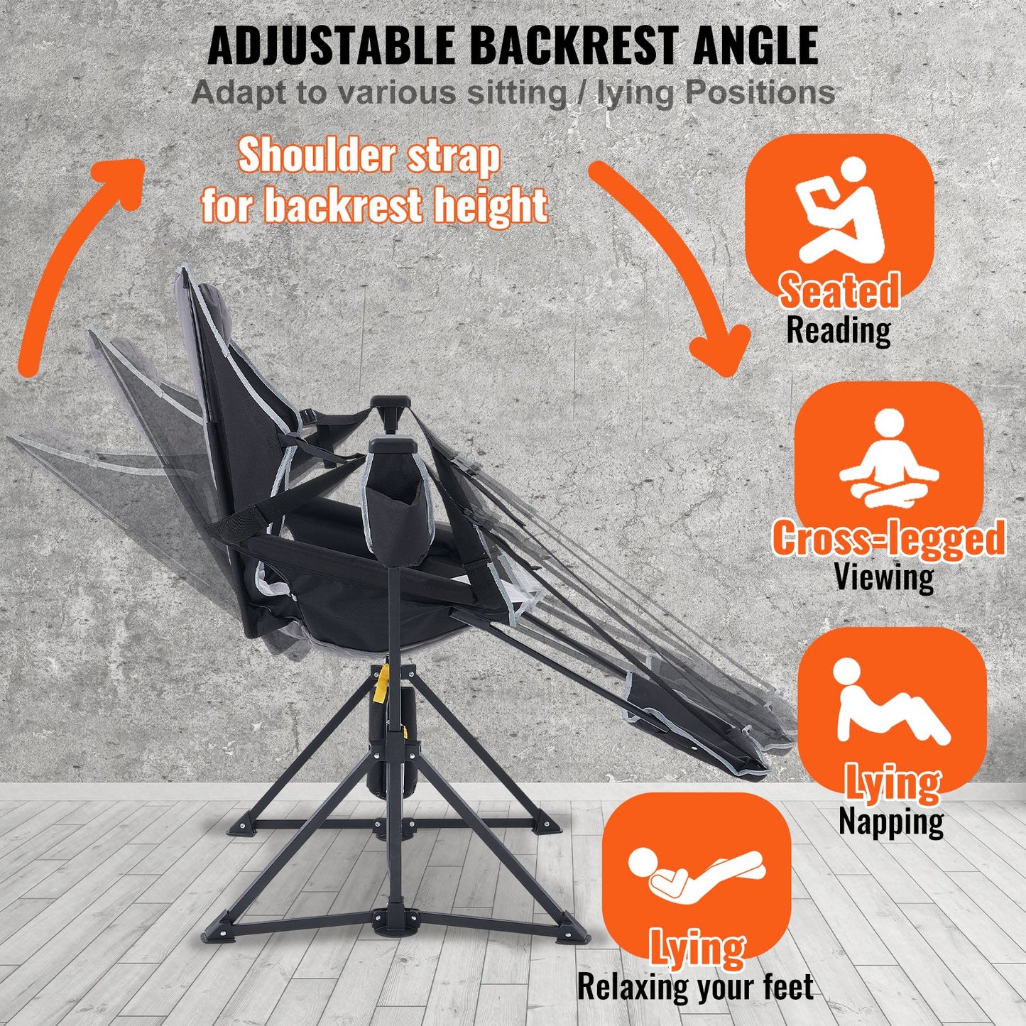 Reclining Camping Chair, 136 kg Load Camping Hammock Chair, Rocking Lounge Folding Chair with Footrest, Storage Bag, Headrest & Adjustable Backrest, for Camping and Other Outdoor Activities