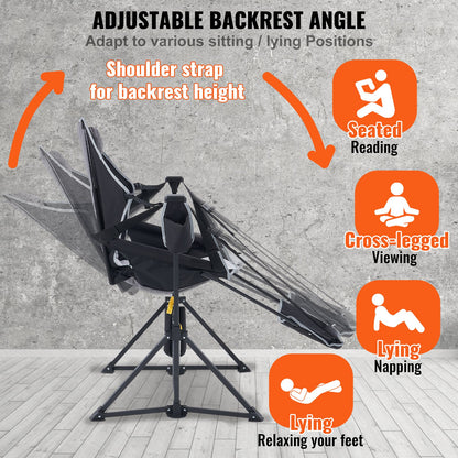 Reclining Camping Chair, 136 kg Load Camping Hammock Chair, Rocking Lounge Folding Chair with Footrest, Storage Bag, Headrest & Adjustable Backrest, for Camping and Other Outdoor Activities