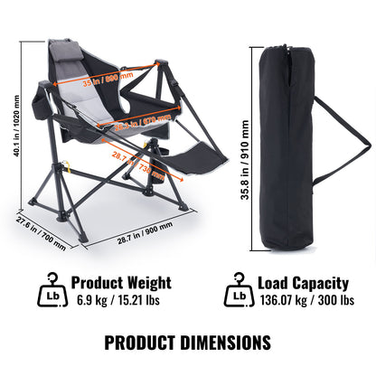 Reclining Camping Chair, 136 kg Load Camping Hammock Chair, Rocking Lounge Folding Chair with Footrest, Storage Bag, Headrest & Adjustable Backrest, for Camping and Other Outdoor Activities
