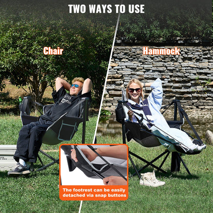 Reclining Camping Chair, 136 kg Load Camping Hammock Chair, Rocking Lounge Folding Chair with Footrest, Storage Bag, Headrest & Adjustable Backrest, for Camping and Other Outdoor Activities