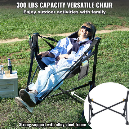 Reclining Camping Chair, 136 kg Load Camping Hammock Chair, Rocking Lounge Folding Chair with Footrest, Storage Bag, Headrest & Adjustable Backrest, for Camping and Other Outdoor Activities