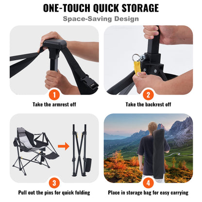 Reclining Camping Chair, 136 kg Load Camping Hammock Chair, Rocking Lounge Folding Chair with Footrest, Storage Bag, Headrest & Adjustable Backrest, for Camping and Other Outdoor Activities