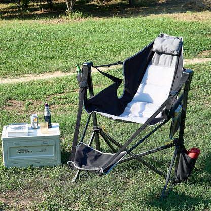 Reclining Camping Chair, 136 kg Load Camping Hammock Chair, Rocking Lounge Folding Chair with Footrest, Storage Bag, Headrest & Adjustable Backrest, for Camping and Other Outdoor Activities