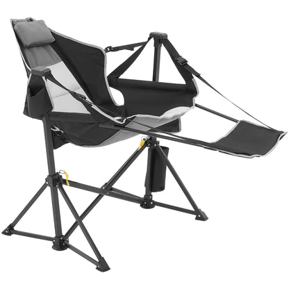 Reclining Camping Chair, 136 kg Load Camping Hammock Chair, Rocking Lounge Folding Chair with Footrest, Storage Bag, Headrest & Adjustable Backrest, for Camping and Other Outdoor Activities