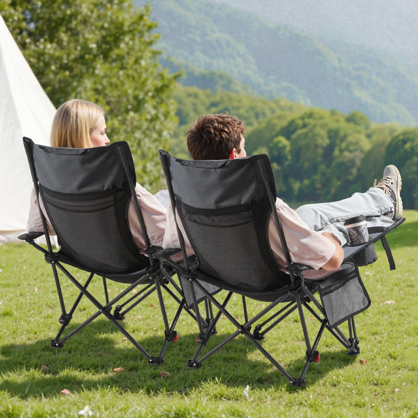Reclining Camping Chair, 4 Adjustable Positions, Portable Folding Lounger for Adults, Mesh Beach Chair with Headrest & Foot Rest, Supports 220 lbs, Heavy Duty Camp Chairs for Patio, Gray