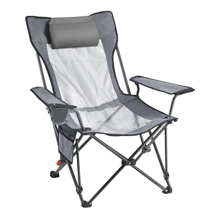 Reclining Camping Chair, 4 Adjustable Positions, Portable Folding Lounger for Adults, Mesh Beach Chair with Headrest & Foot Rest, Supports 220 lbs, Heavy Duty Camp Chairs for Patio, Gray