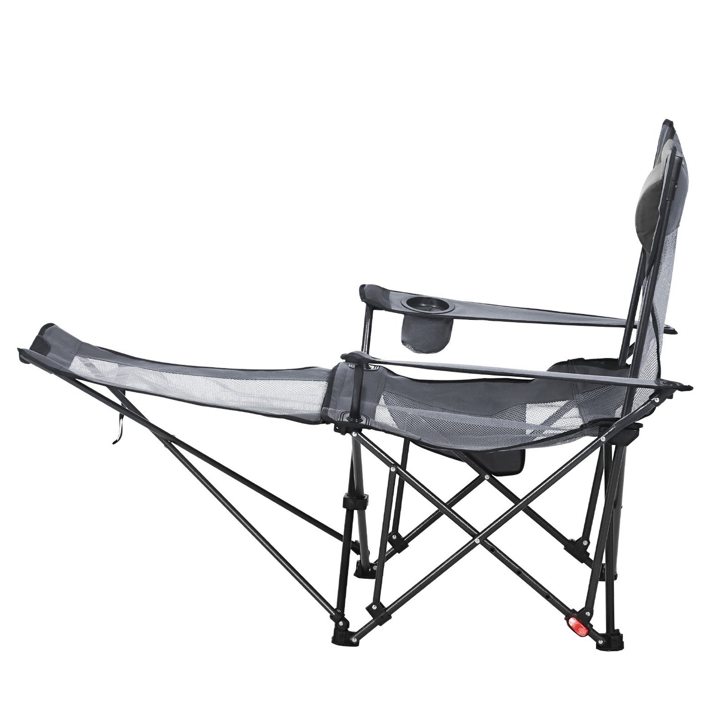Reclining Camping Chair, 4 Adjustable Positions, Portable Folding Lounger for Adults, Mesh Beach Chair with Headrest & Foot Rest, Supports 220 lbs, Heavy Duty Camp Chairs for Patio, Gray