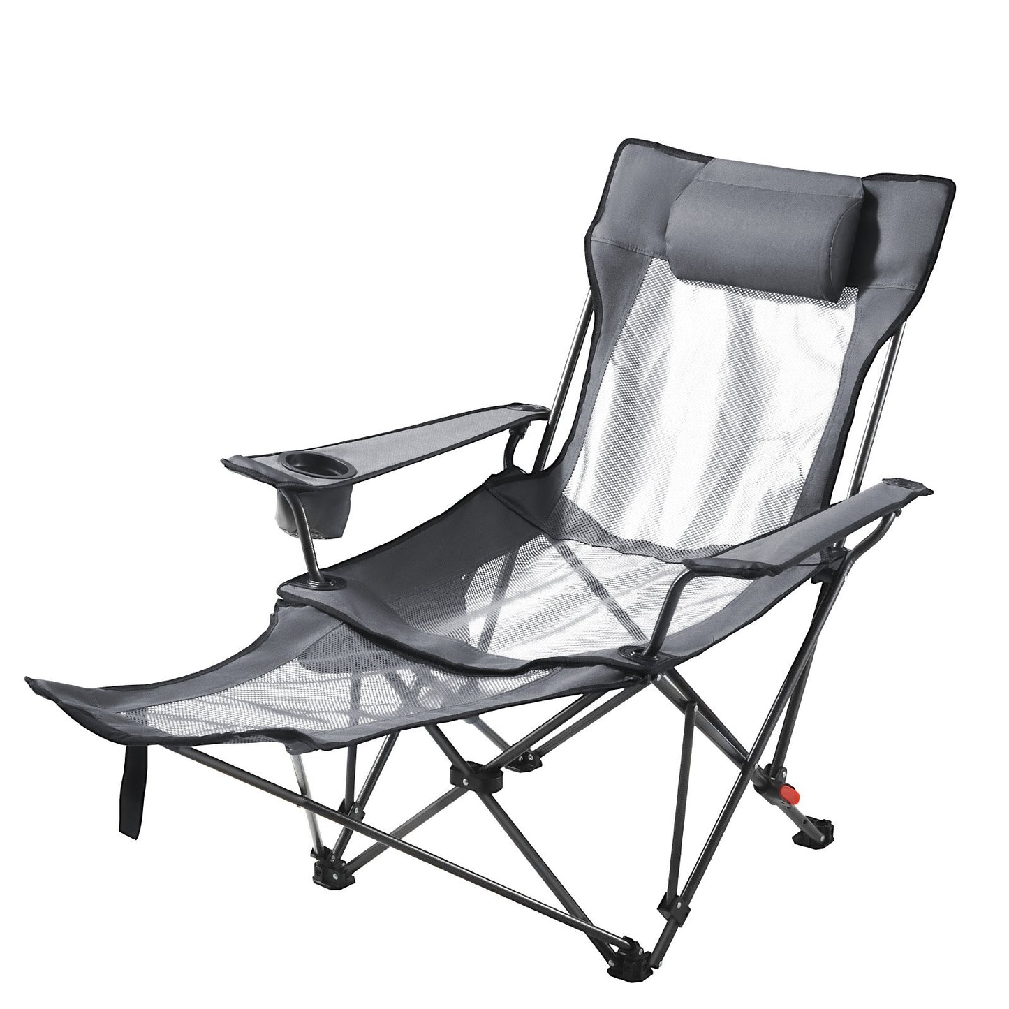 Reclining Camping Chair, 4 Adjustable Positions, Portable Folding Lounger for Adults, Mesh Beach Chair with Headrest & Foot Rest, Supports 220 lbs, Heavy Duty Camp Chairs for Patio, Gray