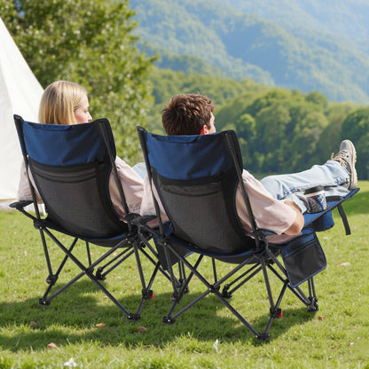 Reclining Camping Chair, 4 Adjustable Positions, Portable Folding Lounger for Adults, Mesh Beach Chair with Headrest & Foot Rest, Supports 220 lbs, Heavy Duty Camp Chairs for Patio, Blue