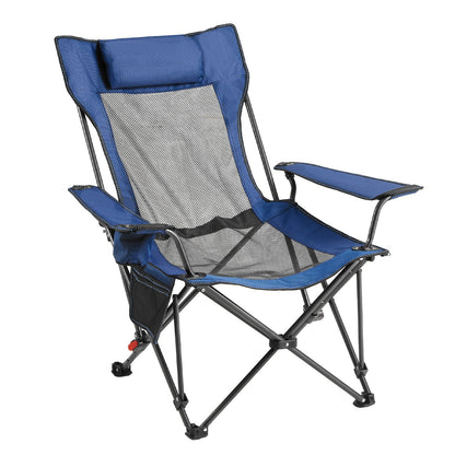 Reclining Camping Chair, 4 Adjustable Positions, Portable Folding Lounger for Adults, Mesh Beach Chair with Headrest & Foot Rest, Supports 220 lbs, Heavy Duty Camp Chairs for Patio, Blue