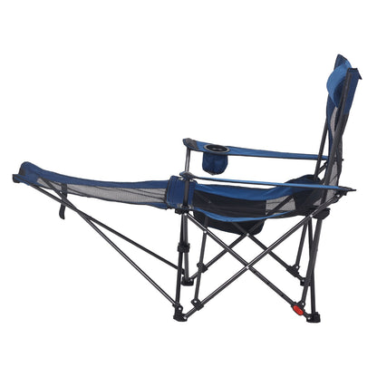 Reclining Camping Chair, 4 Adjustable Positions, Portable Folding Lounger for Adults, Mesh Beach Chair with Headrest & Foot Rest, Supports 220 lbs, Heavy Duty Camp Chairs for Patio, Blue