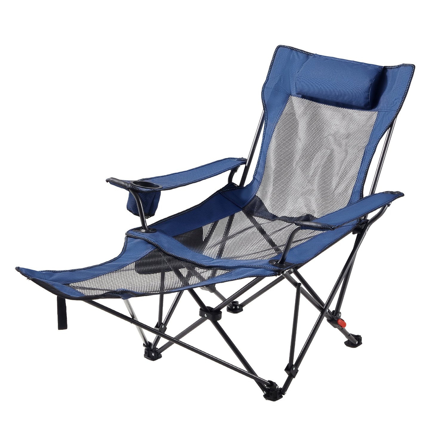 Reclining Camping Chair, 4 Adjustable Positions, Portable Folding Lounger for Adults, Mesh Beach Chair with Headrest & Foot Rest, Supports 220 lbs, Heavy Duty Camp Chairs for Patio, Blue