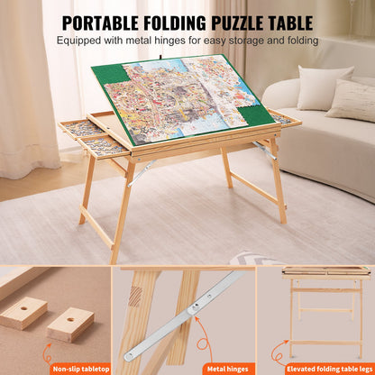 VEVOR 1500 Piece Puzzle Table with Folding Legs, 4 Drawers and Cover, Wooden Jigsaw