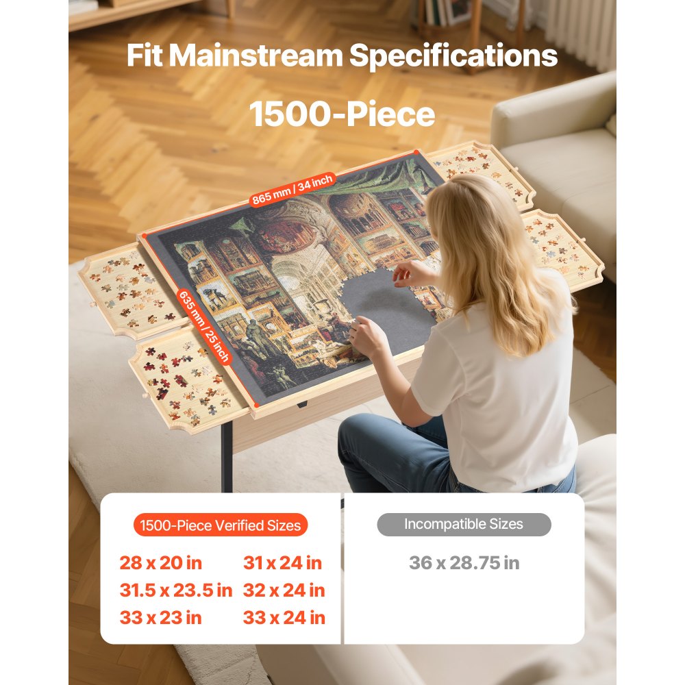 VEVOR 1500 Piece Puzzle Board with Leg Adjustable Portable Wooden Jigsaw 86x63cm