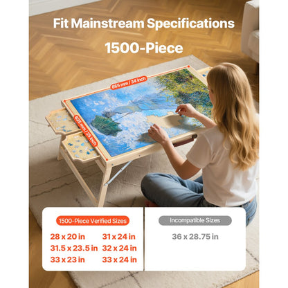 VEVOR 1500 Piece Puzzle Board with Folding Leg Portable Wooden Jigsaw 86x63cm