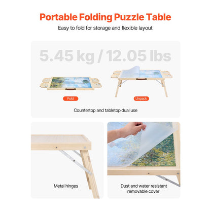 VEVOR 1500 Piece Puzzle Board with Folding Leg Portable Wooden Jigsaw 86x63cm