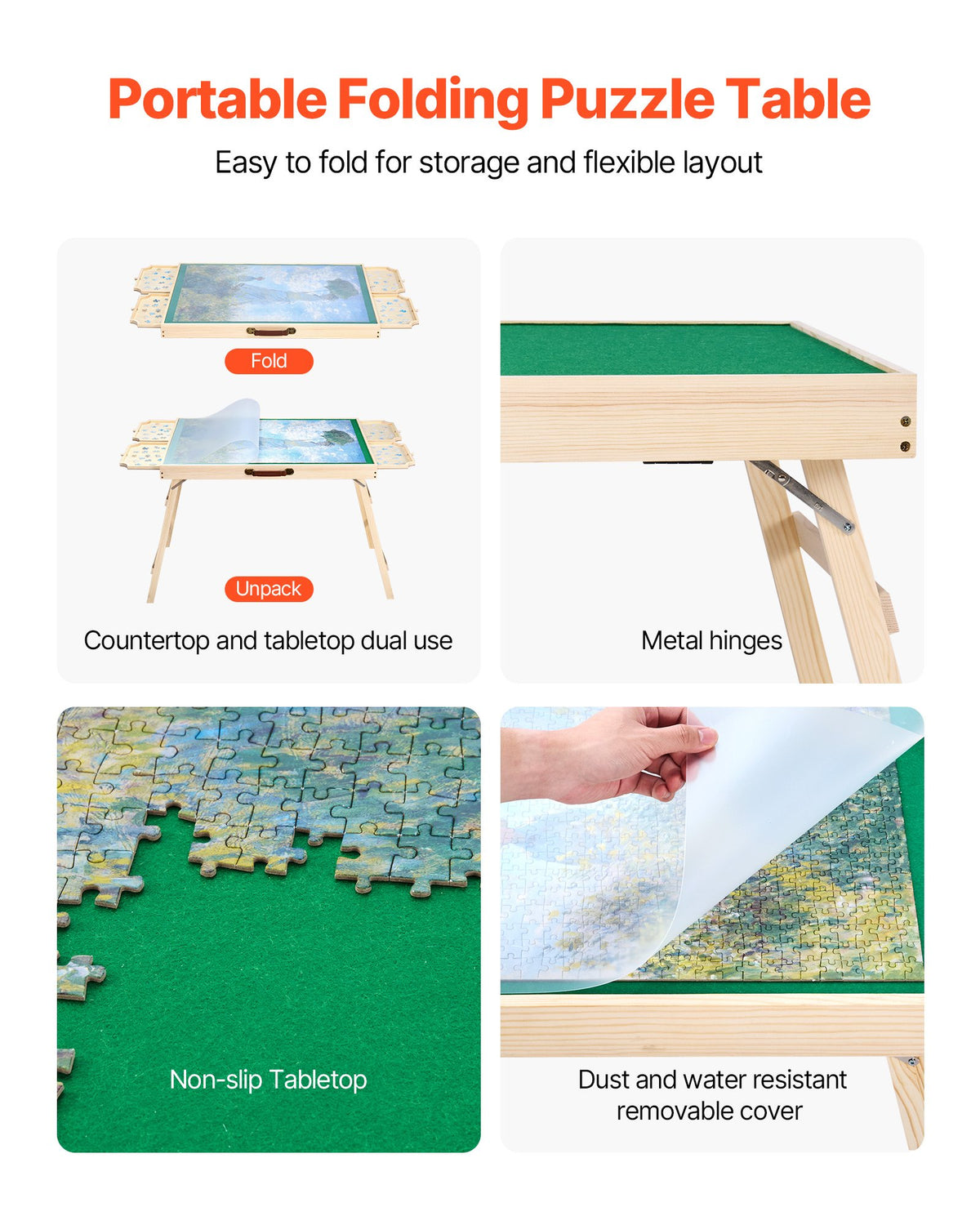 1500 Piece Puzzle Table with Folding Legs, 4 Drawers and Cover, 86x63cm Portable Wooden Board, Felt Surface Jigsaw Puzzle Accessories for Adults, Adjustable 6-Tilting-Angle, Gift for Mom