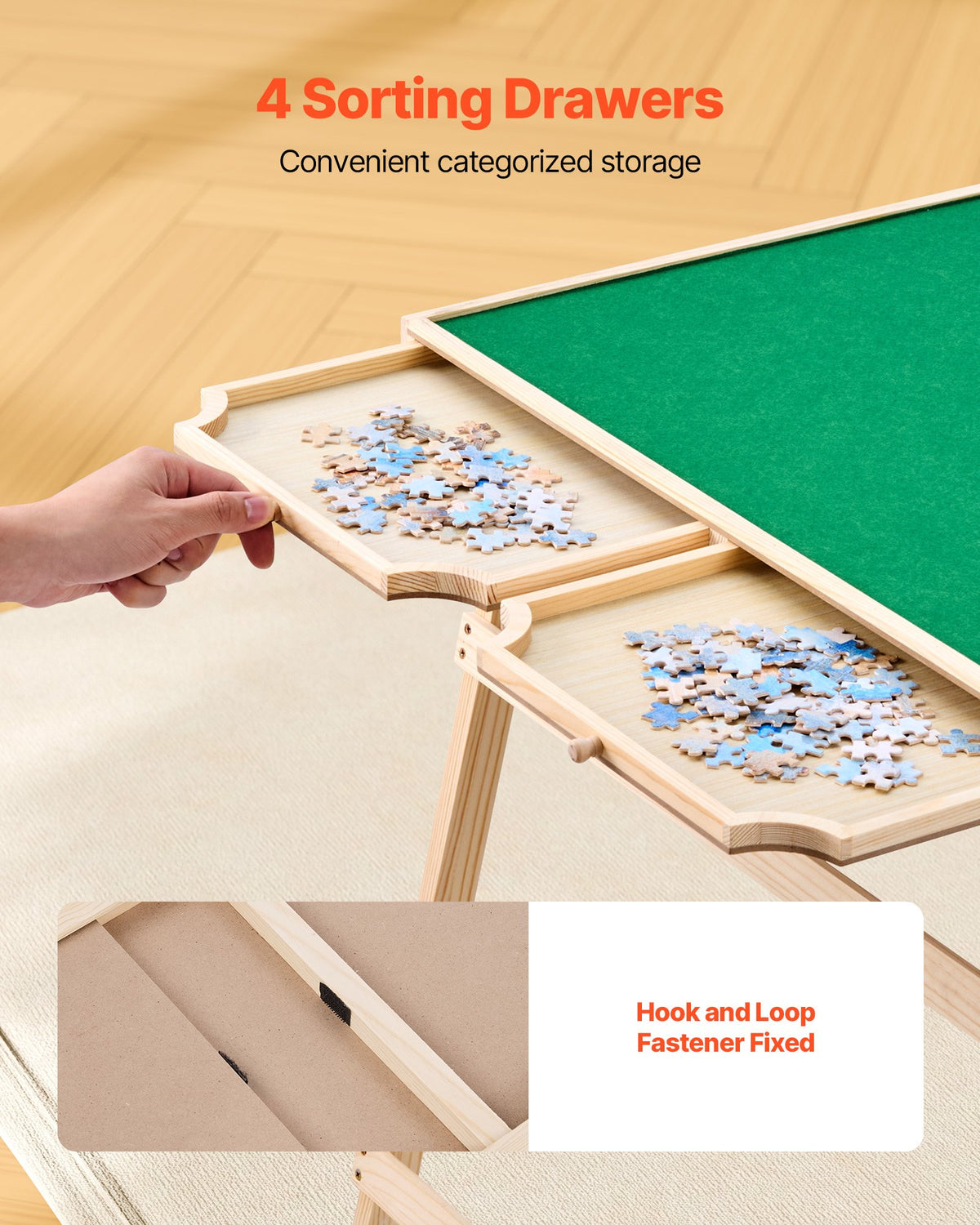 1500 Piece Puzzle Table with Folding Legs, 4 Drawers and Cover, 86x63cm Portable Wooden Board, Felt Surface Jigsaw Puzzle Accessories for Adults, Adjustable 6-Tilting-Angle, Gift for Mom
