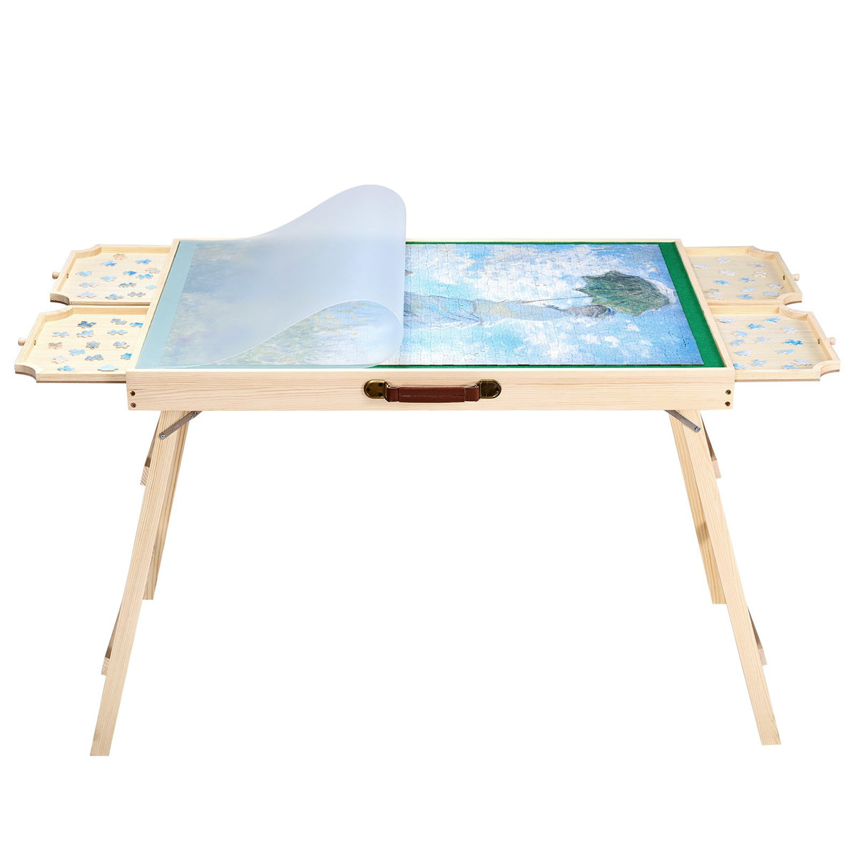 1500 Piece Puzzle Table with Folding Legs, 4 Drawers and Cover, 86x63cm Portable Wooden Board, Felt Surface Jigsaw Puzzle Accessories for Adults, Adjustable 6-Tilting-Angle, Gift for Mom