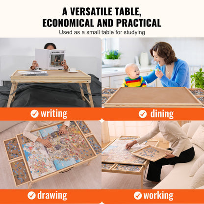 VEVOR 1500 Piece Puzzle Table with Folding Legs, 4 Drawers and Cover, Wooden Jigsaw