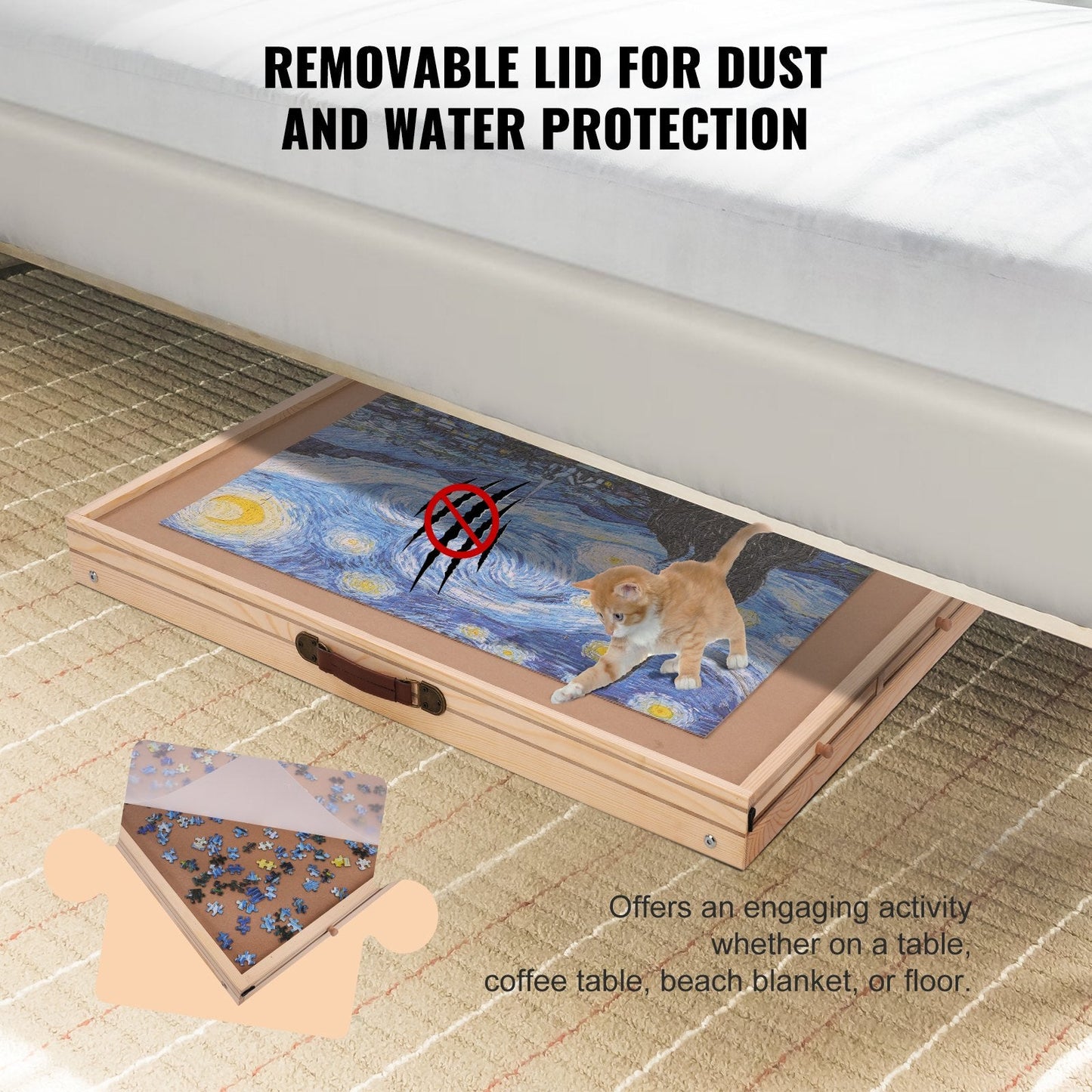 Wooden Jigsaw Puzzle Table with Folding Legs, 4 Drawers, and Waterproof Cover