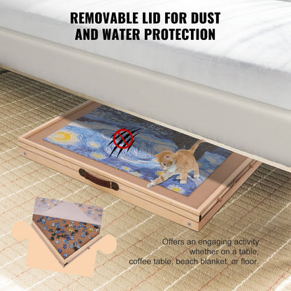 Wooden Jigsaw Puzzle Table with Folding Legs, 4 Drawers, and Waterproof Cover