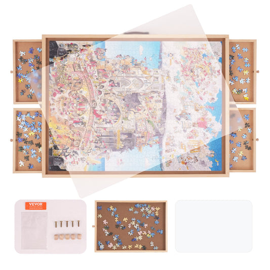 VEVOR 1500 Piece Puzzle Table with Folding Legs, 4 Drawers and Cover, Wooden Jigsaw