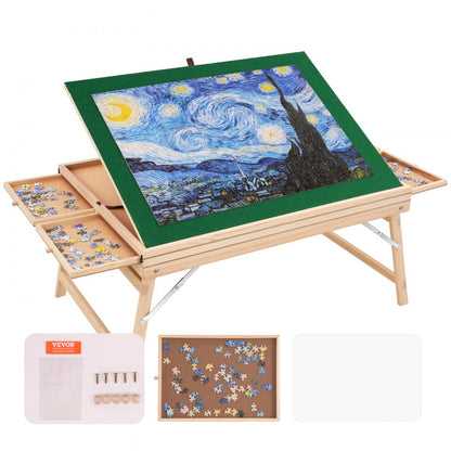 1500 Piece Puzzle Table with Folding Legs, 4 Drawers and Cover, Wooden Jigsaw Puzzle Plateau, Adjustable 3-Tilting-Angle