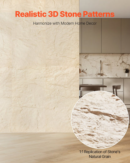 VEVOR 3D Wall Panels 4 PCS 120x60cm PU Stone-Look 2.97 m² Coverage Stone Yellow