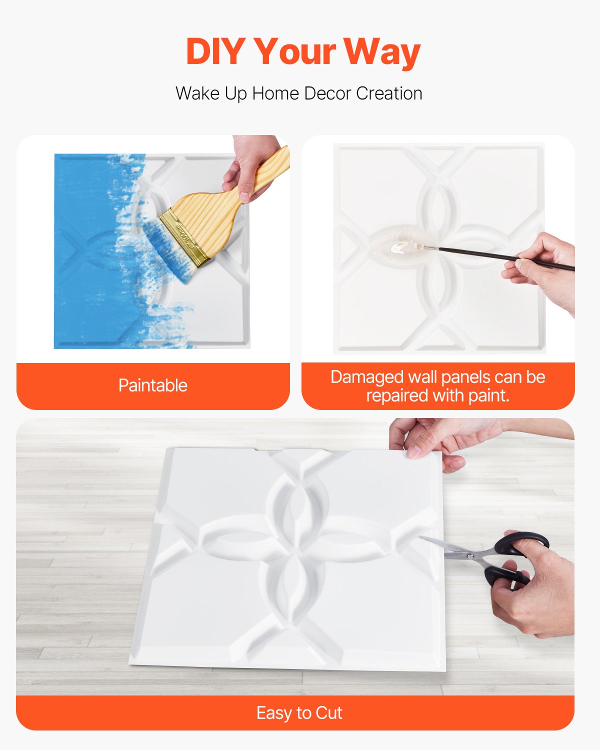 VEVOR 3D Wall Panels 33-Pack 30 x 30 cm PVC 2.97 m² Coverage Floral Matte White