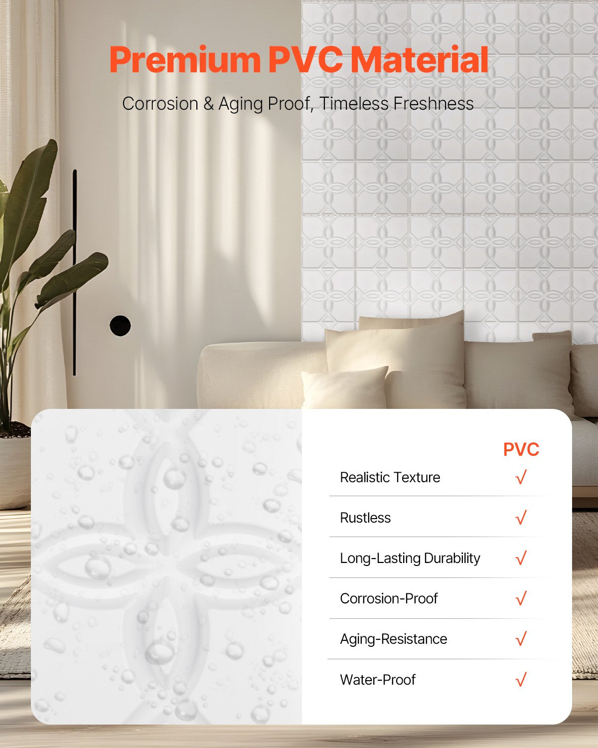 VEVOR 3D Wall Panels 33-Pack 30 x 30 cm PVC 2.97 m² Coverage Floral Matte White