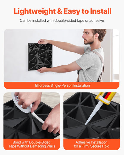 VEVOR 3D Wall Panels 33-Pack 30x30 cm PVC 2.97 m² Coverage Diamond Matte Black