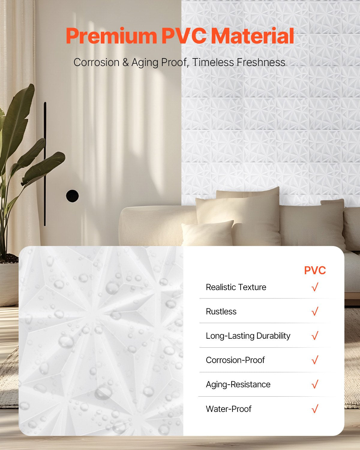 VEVOR 3D Wall Panels 33-Pack 30x30 cm PVC 2.97 m² Coverage Diamond Matte White