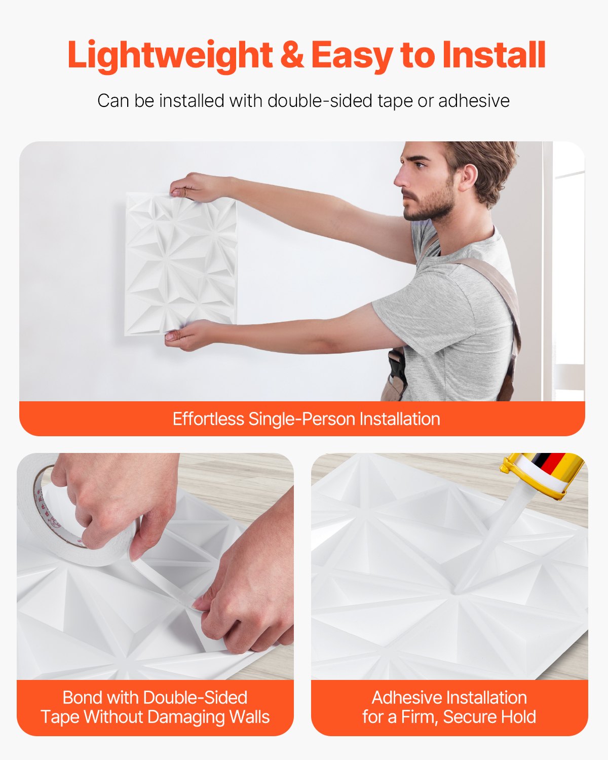 VEVOR 3D Wall Panels 33-Pack 30x30 cm PVC 2.97 m² Coverage Diamond Matte White