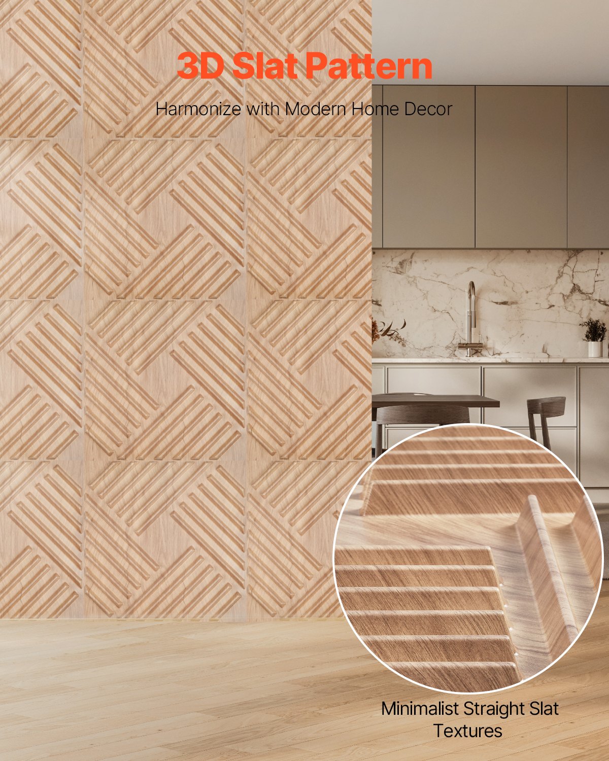VEVOR 3D Slat Wall Panels 12-Pack 50x50cm PVC 2.97 m² Coverage Light Wood Color