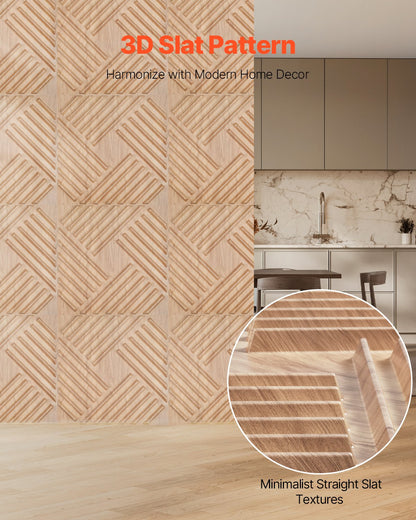 VEVOR 3D Slat Wall Panels 12-Pack 50x50cm PVC 2.97 m² Coverage Light Wood Color