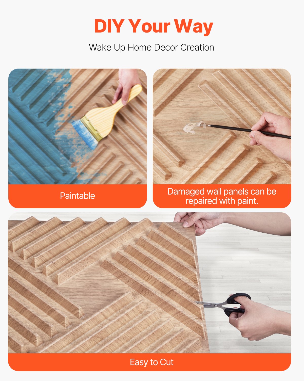 VEVOR 3D Slat Wall Panels 12-Pack 50x50cm PVC 2.97 m² Coverage Light Wood Color