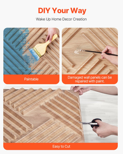 VEVOR 3D Slat Wall Panels 12-Pack 50x50cm PVC 2.97 m² Coverage Light Wood Color