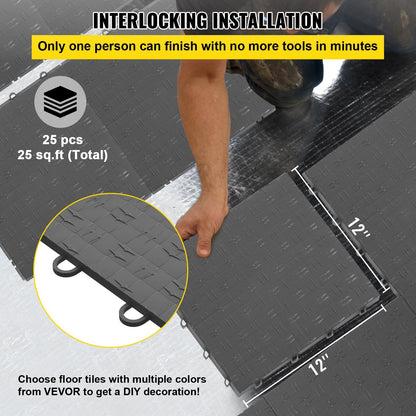 Graphite Grey Interlocking Garage Floor Tiles, 25 Pack, 30.5 x 30.5 cm, 25 Ton Capacity