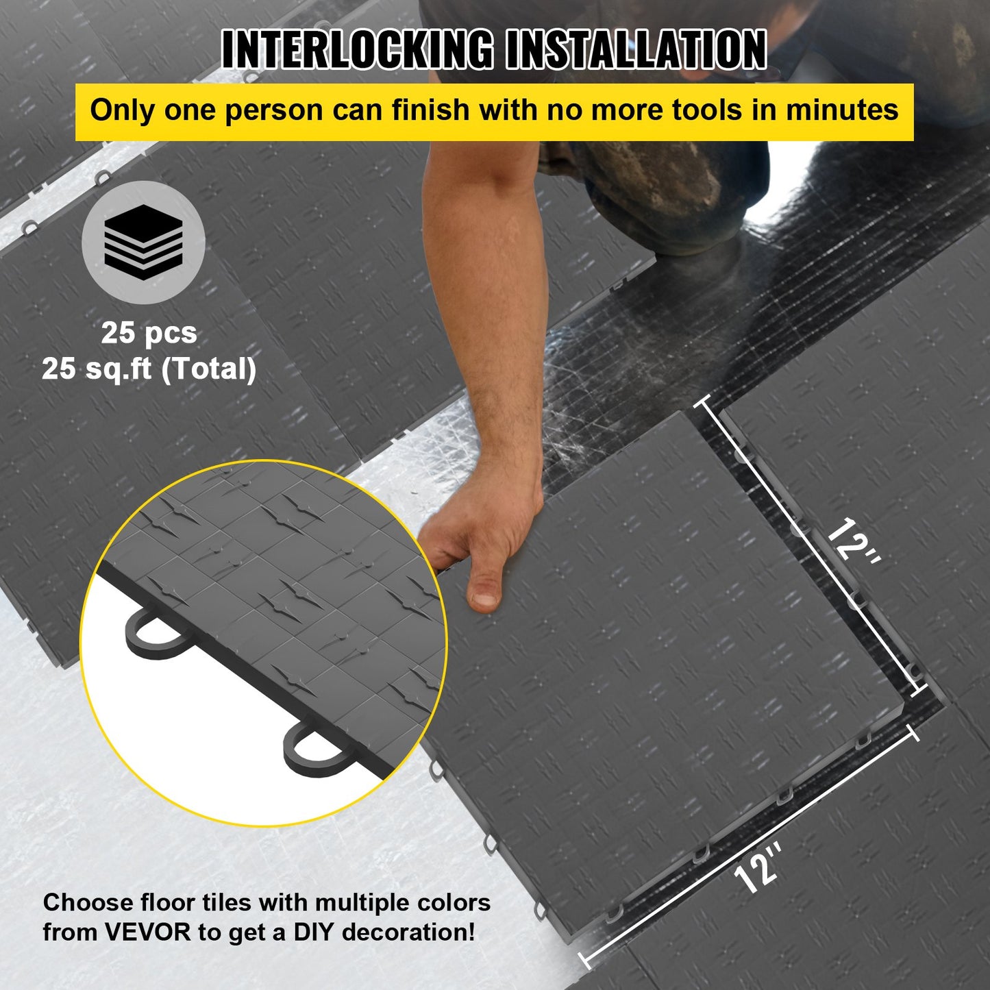 VEVOR Garage Tiles Interlocking, 12\'\' x 12\'\', 25 pcs, Graphite Grey Garage Floor