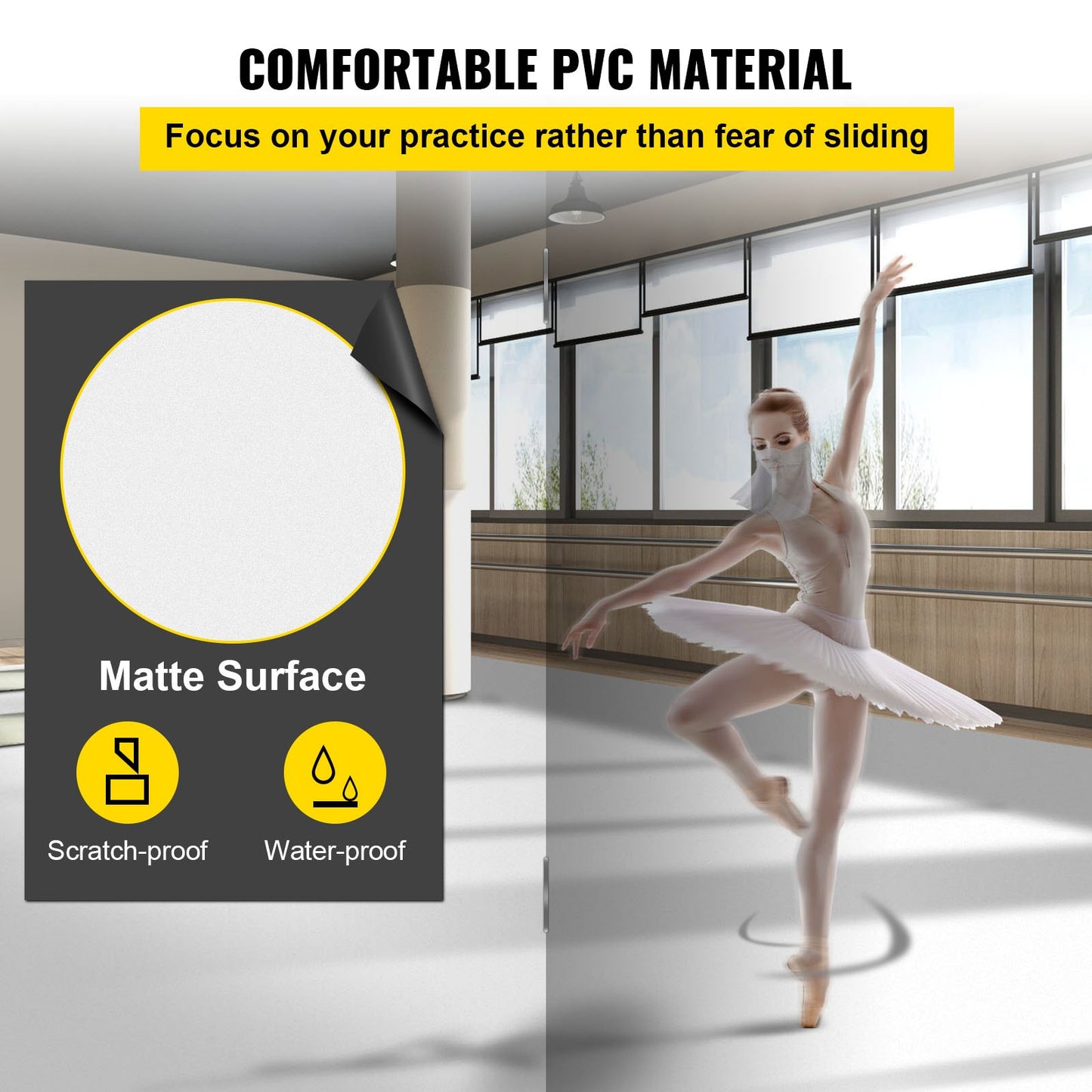 Dance Floor, 6.6x23ft Dance Floor Roll, 0.06in Thick PVC Vinyl Dance Floor, Black/White Reversible Portable Dance Floor, Non-Slip Dance Flooring, Ballet Dance Floor for Jazz, Pop, Lyrical Style