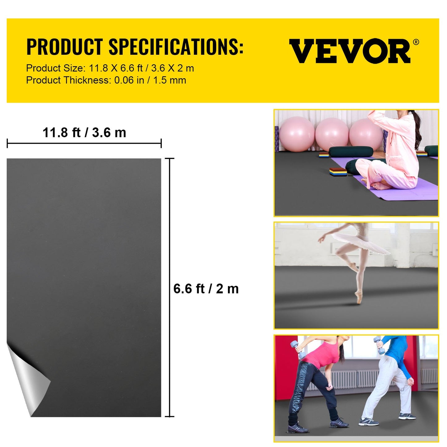 Dance Kit Floor Dance Floor Roll 2 x 3.6 m Non-Slide PVC for Ballet Style