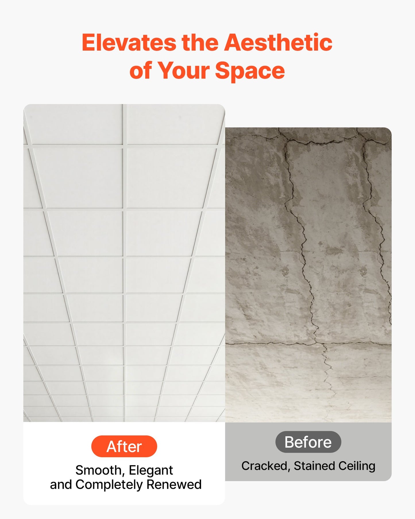 605x605mm PVC Ceiling Tiles 12-Pack Drop Ceiling Panels White, PVC Foam Board, Grid Fit, Water-Resistant, Flexible Cut, Easy to Clean, Modern Decorative for Home,Office,Kitchen,Living Room