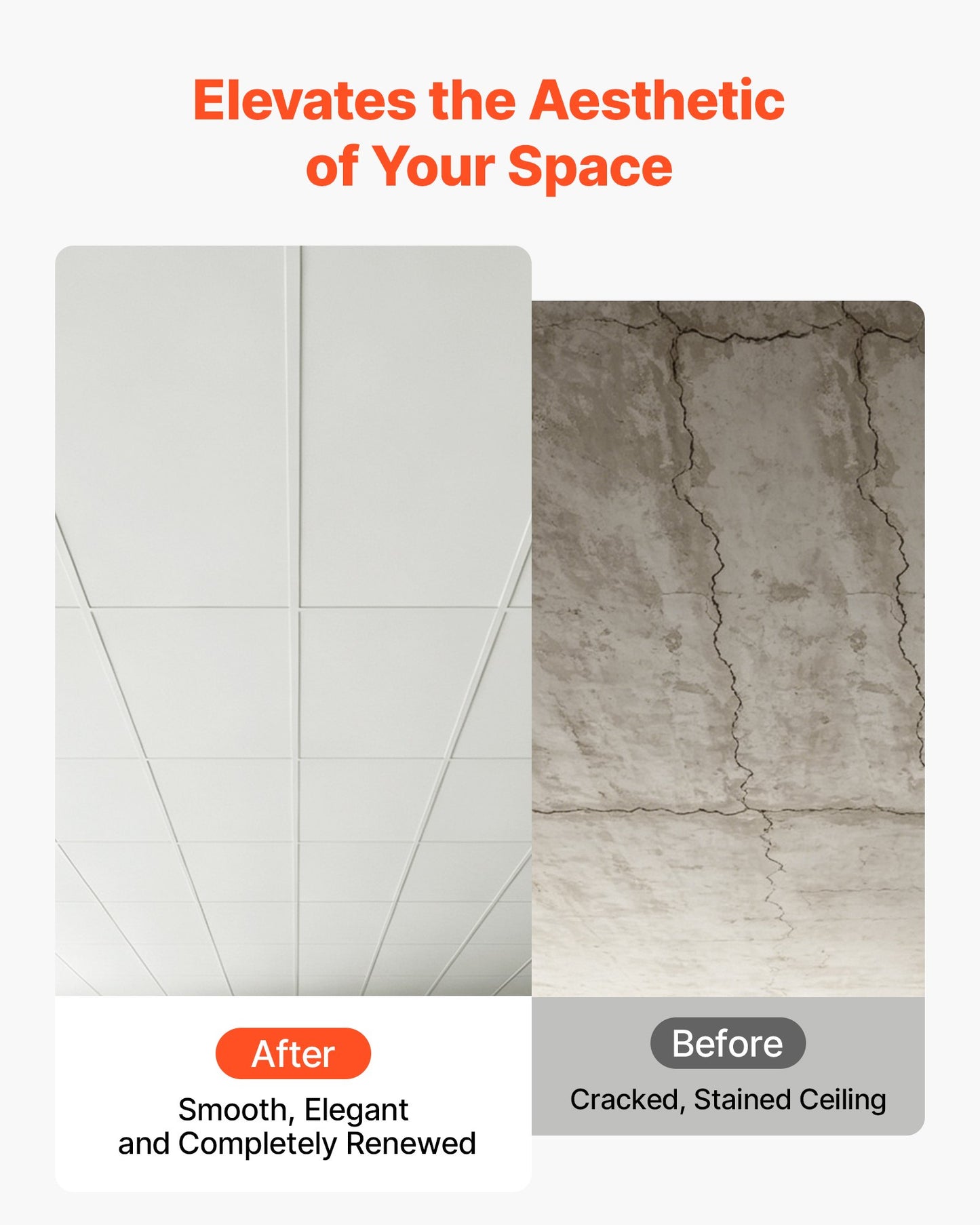 605x1210mm PVC Ceiling Tiles 10-Pack Drop Ceiling Panels White, PVC Foam Board, Grid Fit, Water-Resistant, Flexible Cut, Easy to Clean, Modern Decorative for Home,Office,Kitchen,Living Room